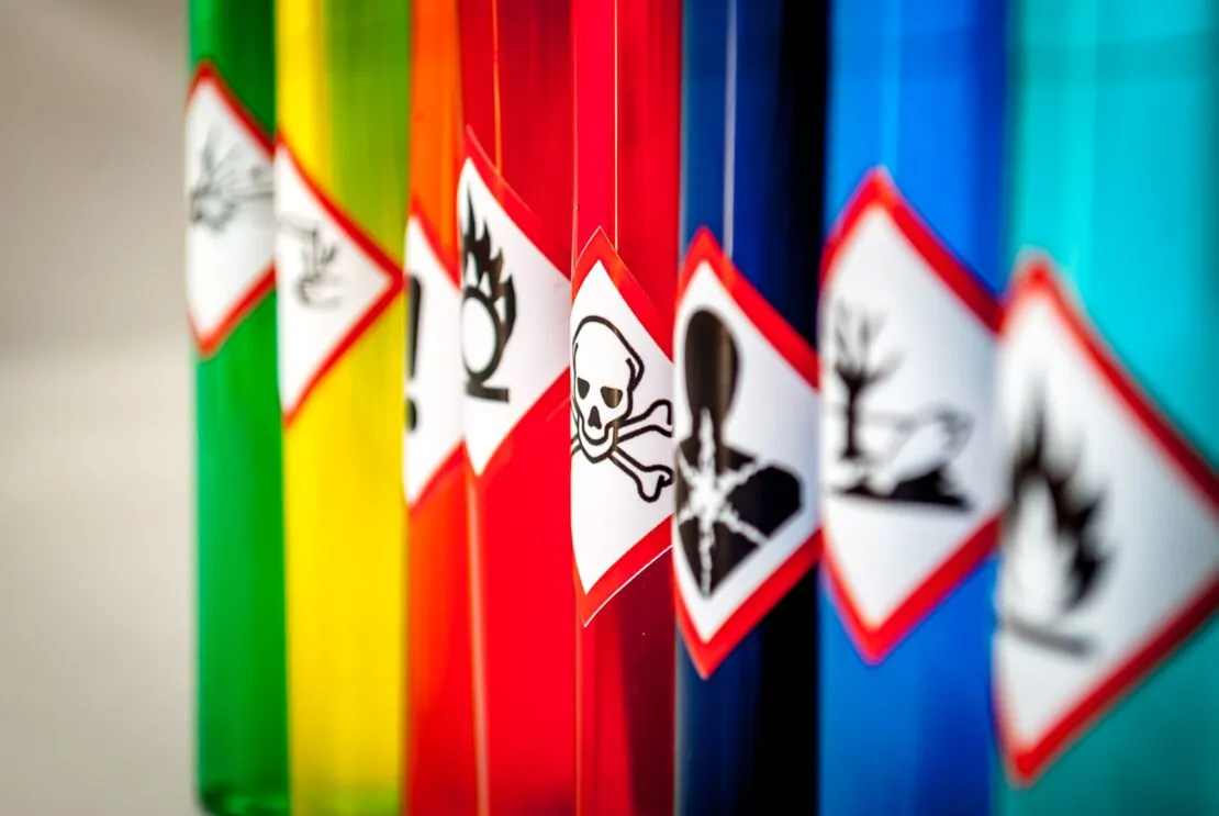 Chemical Balloons with hazardous signs